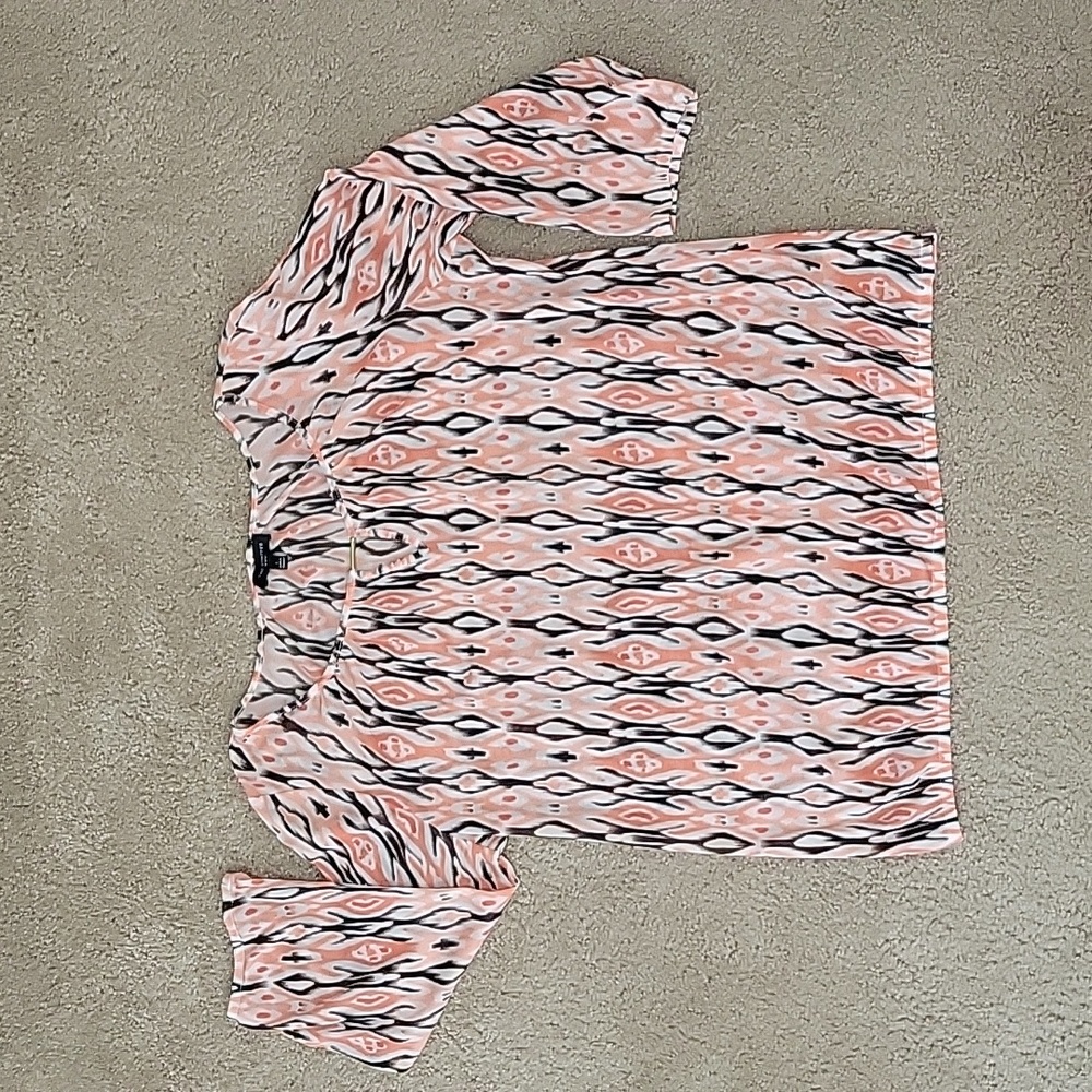 Pink and Brown Abstract Geometric 3/4 Sleeve Blouse The Limited Large